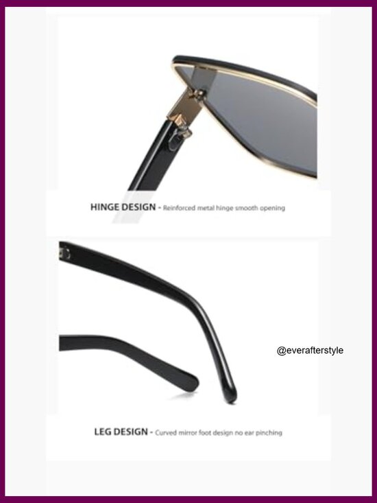 Oversized Square Sunglasses, Rimless Design, Metal Frame with Gold Accents, UV